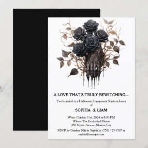 Invitation Soirée de Fiançailles Halloween Black Roses