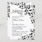 Invitation Soirée de fiançailles noir et blanc (Devant / Derrière)