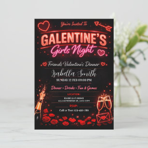 Invitation Soirée de filles Galentine‚Dîner entre amies pour 