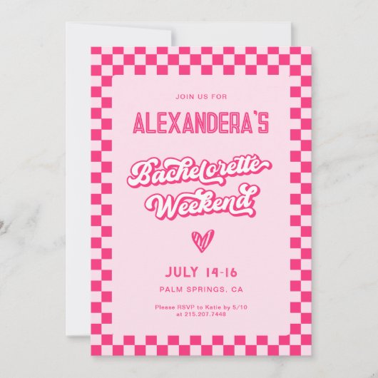 Invitation Soirée de fin de semaine de Bachelorette rose (Devant)