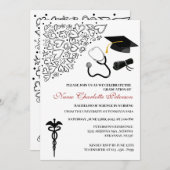 Invitation Soirée de fin d'études de l'infirmière Doodle (Devant / Derrière)