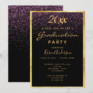 Invitation Soirée de fin d'études noir confetti or