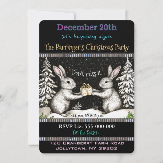 Invitation Soirée de Fun & Nourriture de Noël de Bunny (Devant)