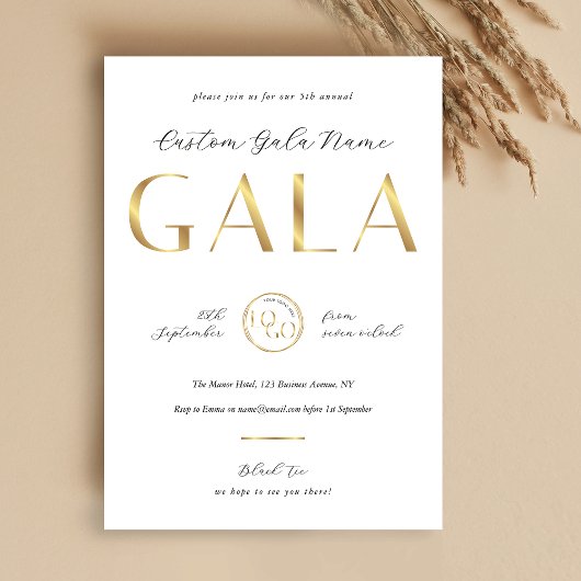 Invitation Soirée de Gala Blanc & Logo Doré Collecte de Fonds