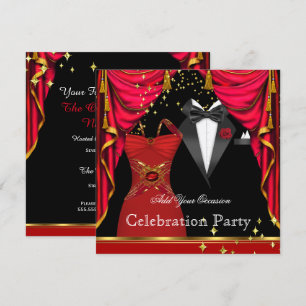 Invitation Soirée de Gala Smoking Élégant Robe Rouge Evénemen