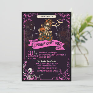 Invitation Soirée de Goules Rose Squelette Fête d'Halloween