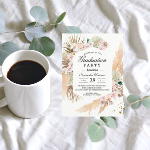 Invitation Soirée de graduation Boho Pampas & Orchid