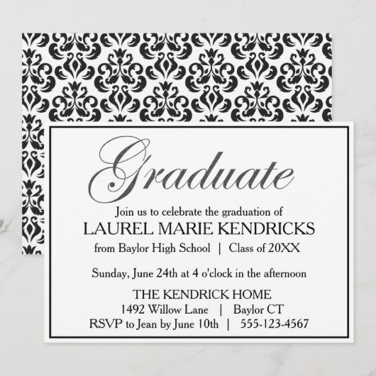 Invitation Soirée de graduation de script noir élégant (Devant / Derrière)