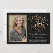 Invitation Soirée de graduation en noir, blanc et or tendance (Devant)