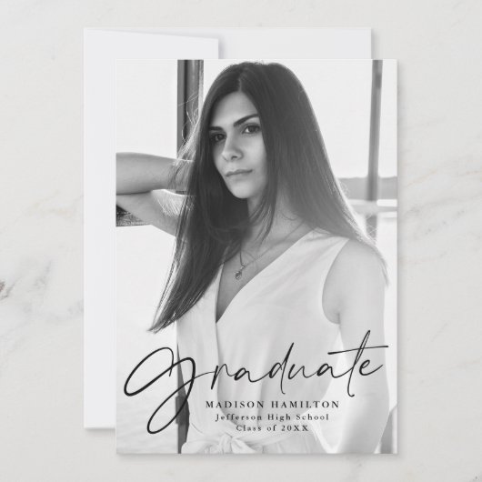 Invitation Soirée de graduation en noir élégant Script photo (Devant)