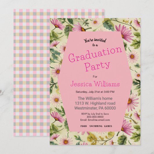 Invitation Soirée de graduation florale mignonne (Devant / Derrière)