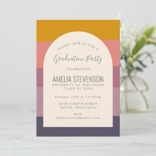 Invitation Soirée de Graduation moderne Elegant Earth Stripes