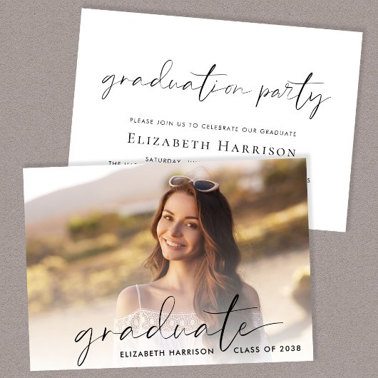 Invitation Soirée de graduation photo de script chic