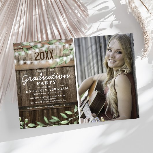 Invitation Soirée de Graduation Photo Rustique Green