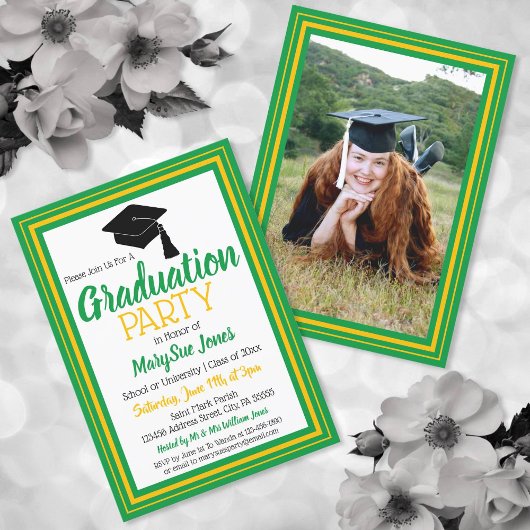 Invitation Soirée de Graduation Photo Vert et Or