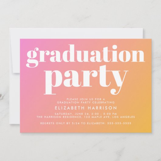 Invitation Soirée de Graduation tendance rose orange (Devant)