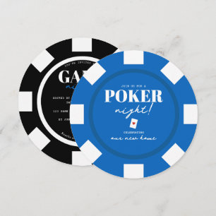 Invitation Soirée de jeu Jetons de poker bleu noir Party