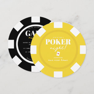 Invitation Soirée de jeu Jetons de poker noir jaune Party