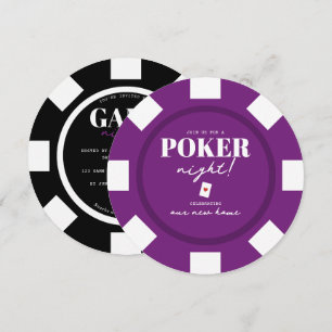 Invitation Soirée de jeu Jetons de poker noir violet Party