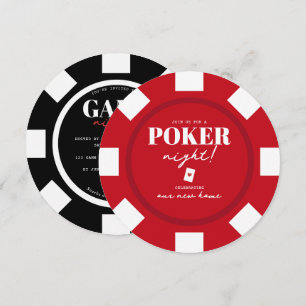 Invitation Soirée de jeu Jetons de Poker Rouge Noir Fête