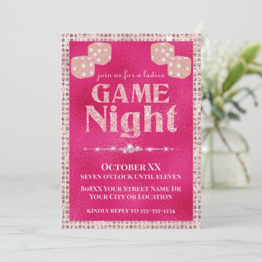 Invitation Soirée de Jeu Mesdames Paillettes Rose Chaud (Debout devant)