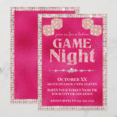 Invitation Soirée de Jeu Mesdames Paillettes Rose Chaud (Devant / Derrière)