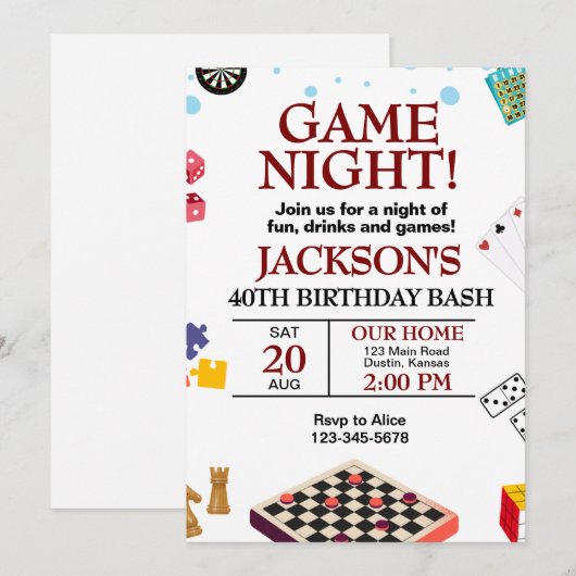 Invitation Soirée de Jeux Anniversaire (Devant / Derrière)