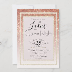 Invitation Soirée de Jeux Entre Dames Rose et Paillettes Doré