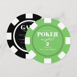 Invitation Soirée de jeux jetons de poker vert noir Party