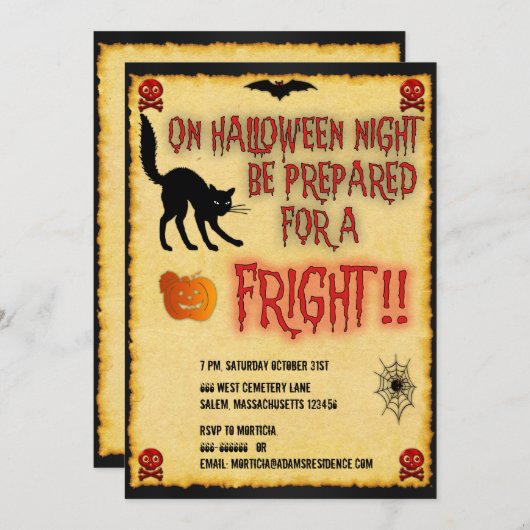 Invitation Soirée de la nuit de la fête d'Halloween (Devant / Derrière)