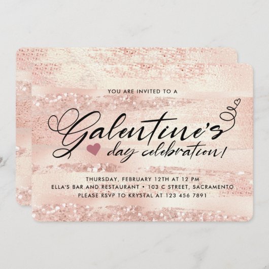 Invitation Soirée de la Saint-Galentin, Rose élégant (Devant / Derrière)