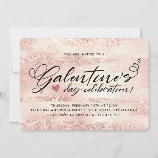 Invitation Soirée de la Saint-Galentin, Rose élégant (Devant)