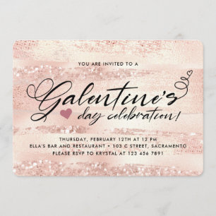 Invitation Soirée de la Saint-Galentin, Rose élégant