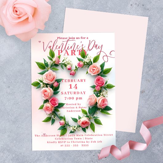 Invitation Soirée de la Saint Valentin avec couronne Rose