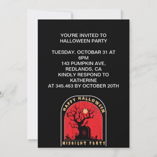 Invitation Soirée de la veille d'Halloween à minuit (Devant)
