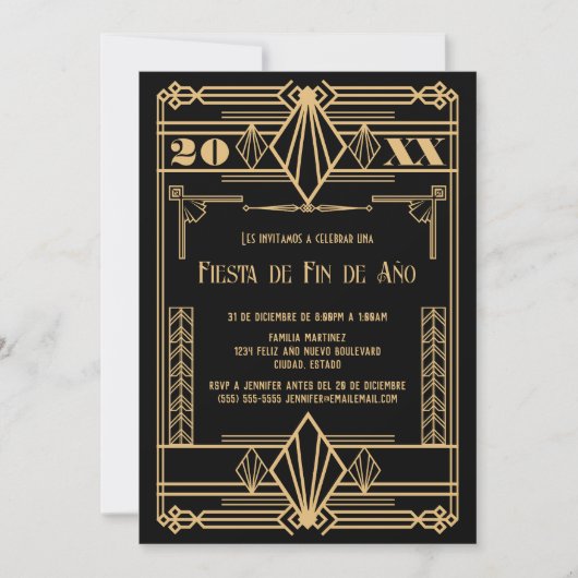 Invitation Soirée de l'an 1920, Art déco espagnol (Devant)