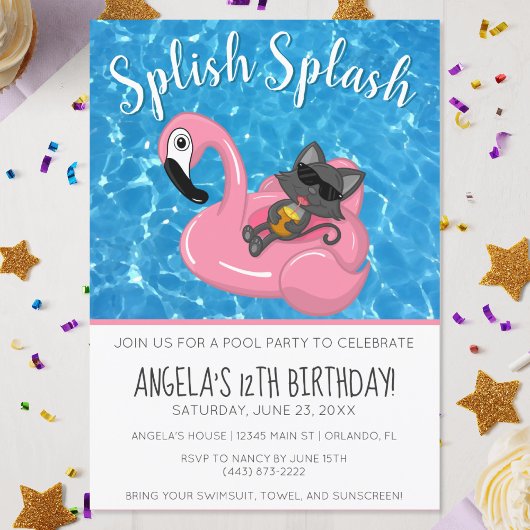 Invitation Soirée de l'Anniversaire de enfant Flamant rose de
