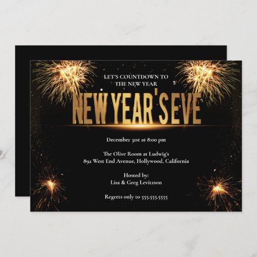 Invitation Soirée de l'Elegant Gold & Black New Years (Devant / Derrière)