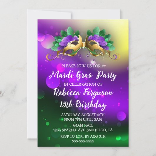 Invitation Soirée de Mardi Gras Masqué (Devant)