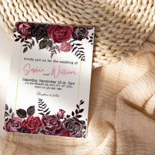 Invitation Soirée de mariage élégante aux roses noires et rou