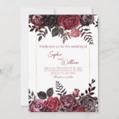 Invitation Soirée de mariage élégante aux roses noires et rou (Devant)