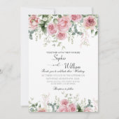 Invitation Soirée de mariage élégante rose roses (Devant)