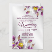 Invitation Soirée de mariage Floral rose violet argenté éléga (Devant)