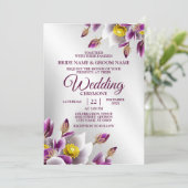 Invitation Soirée de mariage Floral rose violet argenté éléga (Debout devant)