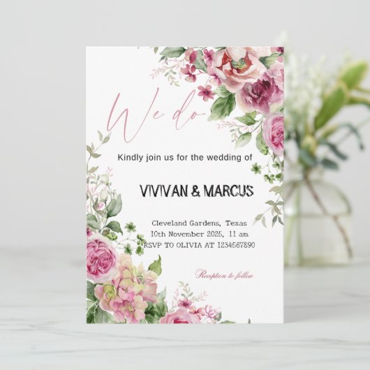 Invitation Soirée de mariage florale "We Do" (Debout devant)