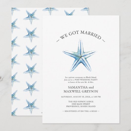 Invitation Soirée de mariage Starfish Post Beach (Devant / Derrière)