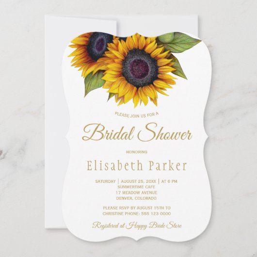 Invitation Soirée de mariée de fleurs de soleil en or rustiqu (Devant)