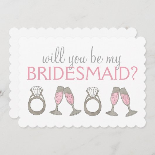 Invitation Soirée de mariée rose Champagne Diamond (Devant / Derrière)