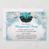 Invitation Soirée de Mascarade Argent et Bleu Canard (Dos)