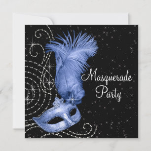 Invitation Soirée de Mascarade Élégante Noire et Bleue